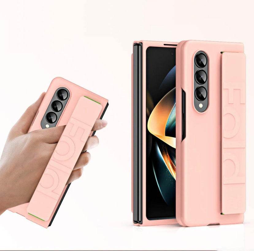 Samsung Galaxy Z Fold 4 Premium Perfect Grip Stand Holder Strap Design Shock Proof Mobile Cover - Pink - Guleel