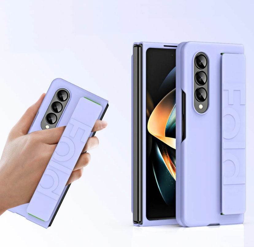 Samsung Galaxy Z Fold 4 Premium Perfect Grip Stand Holder Strap Design Shock Proof Mobile Cover - Lavender - Guleel