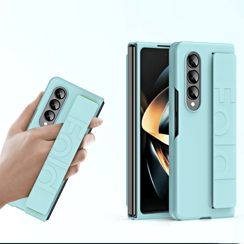 Samsung Galaxy Z Fold 3 Premium Perfect Grip Stand Holder Strap Design Shock Proof Mobile Cover - Light Green - Guleel