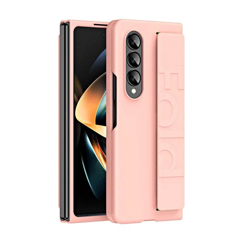 Samsung Galaxy Z Fold 3 Premium Perfect Grip Stand Holder Strap Design Shock Proof Mobile Cover - Pink - Guleel