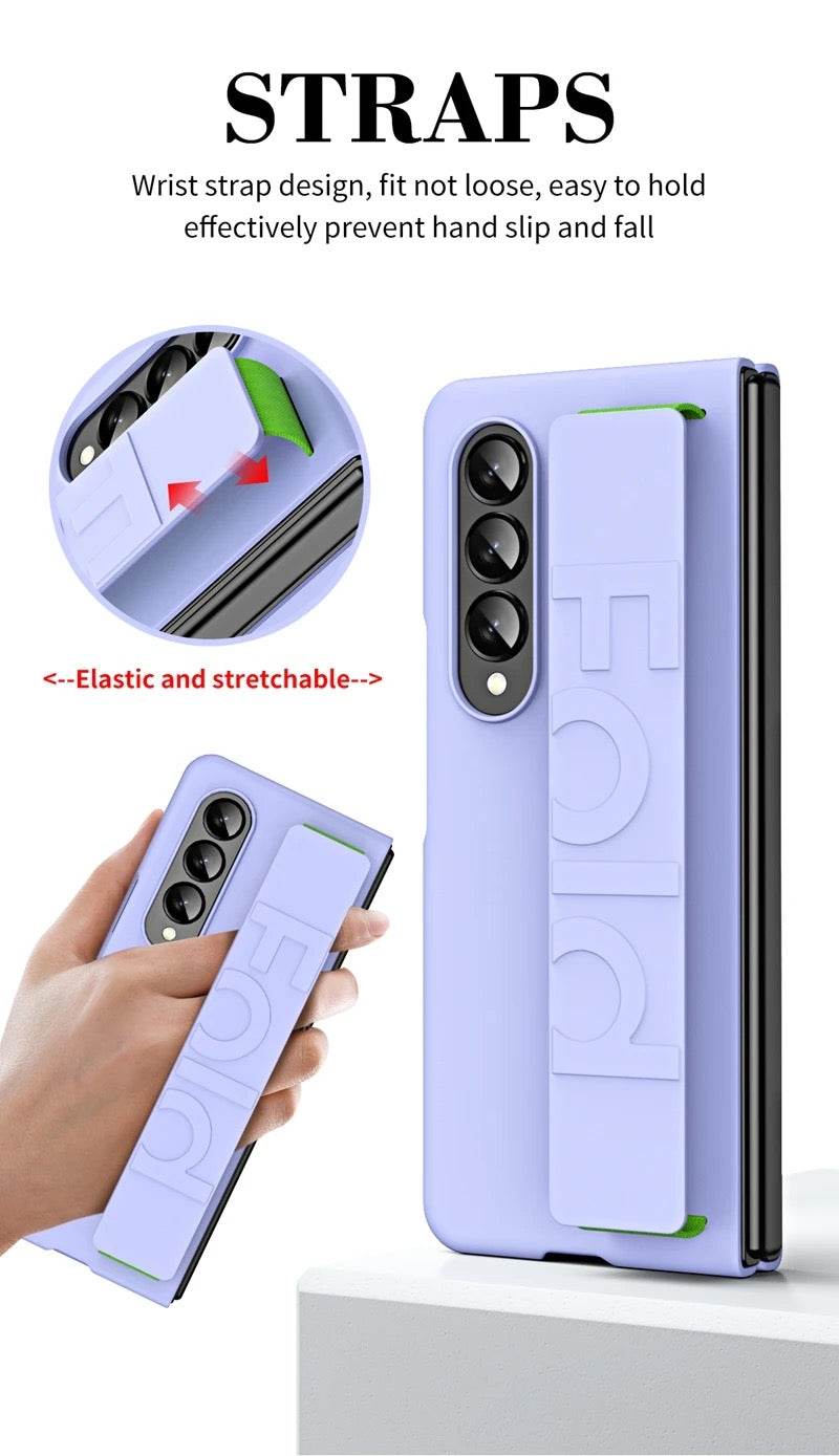 Samsung Galaxy Z Fold 4 Premium Perfect Grip Stand Holder Strap Design Shock Proof Mobile Cover - Blue - Guleel