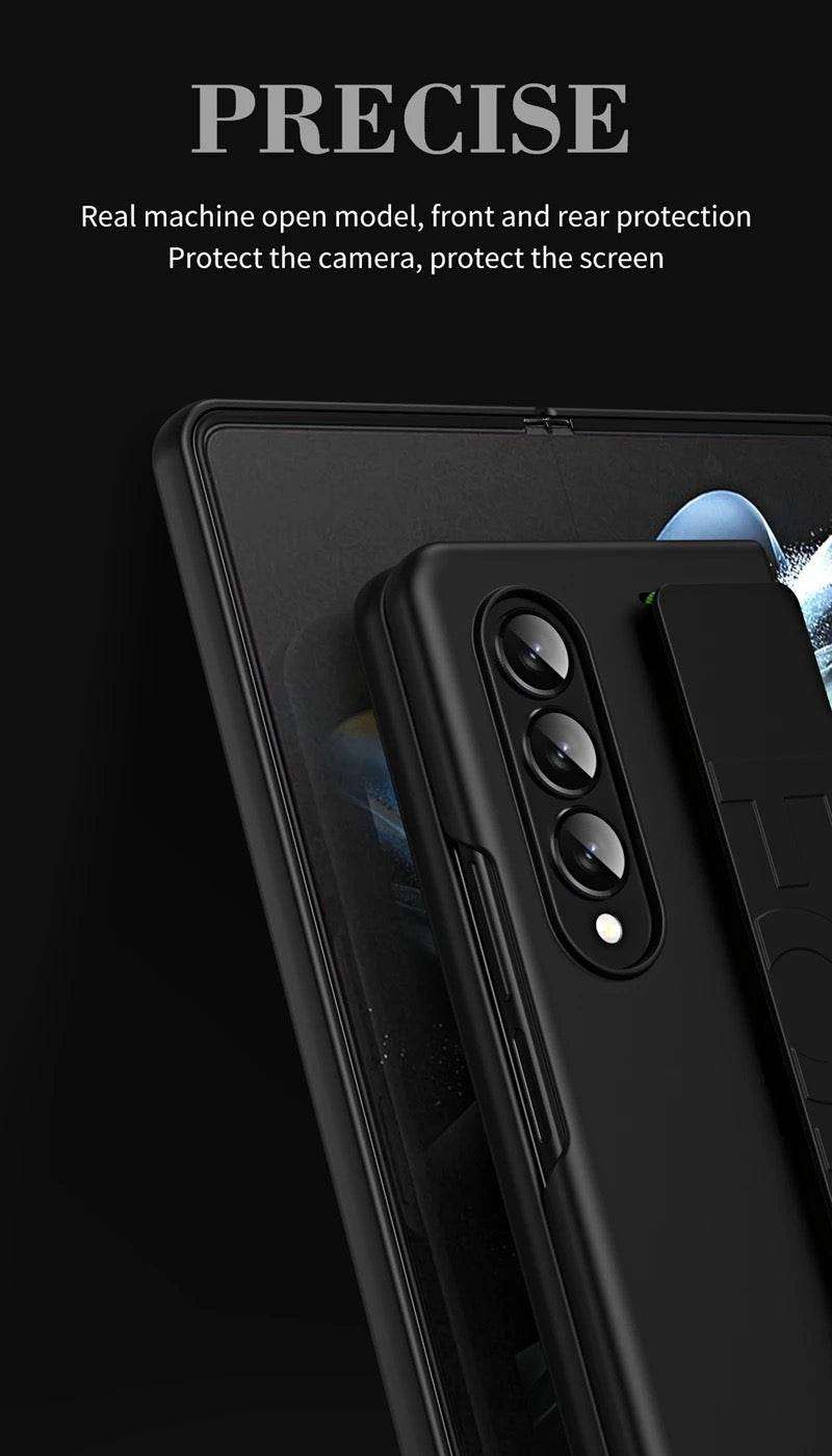 Samsung Galaxy Z Fold 4 Premium Perfect Grip Stand Holder Strap Design Shock Proof Mobile Cover - Dark Blue - Guleel