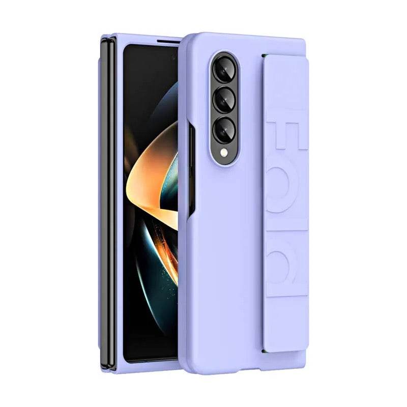 Samsung Galaxy Z Fold 3 Premium Perfect Grip Stand Holder Strap Design Shock Proof Mobile Cover - Lavender - Guleel