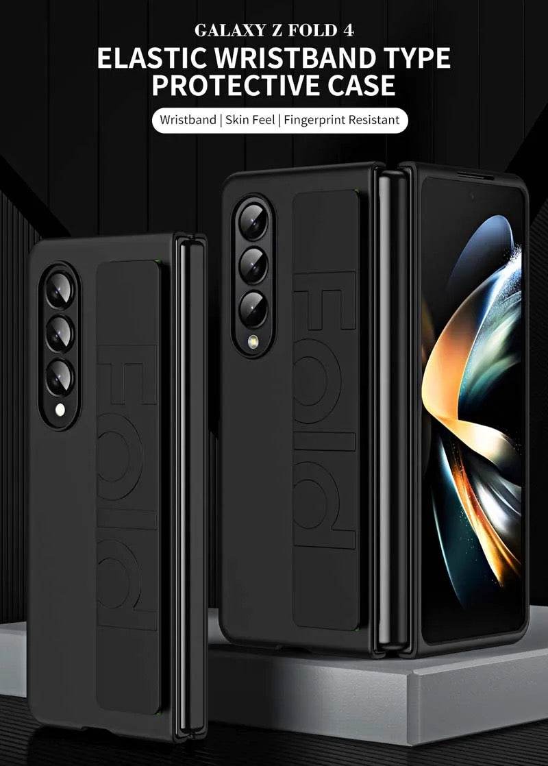 Samsung Galaxy Z Fold 4 Premium Perfect Grip Stand Holder Strap Design Shock Proof Mobile Cover - Black - Guleel