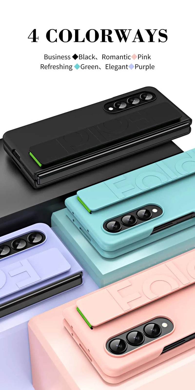 Samsung Galaxy Z Fold 3 Premium Perfect Grip Stand Holder Strap Design Shock Proof Mobile Cover - Light Green - Guleel