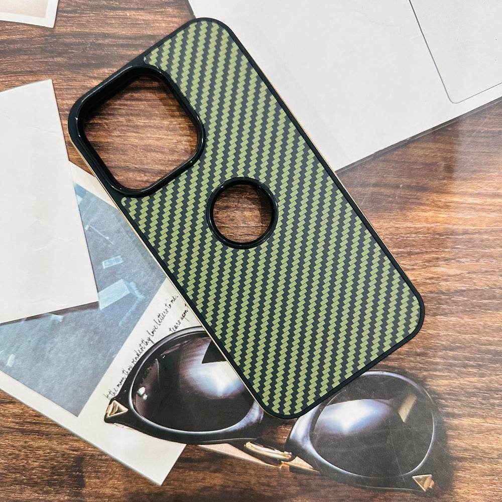 iPhone 13 Pro Premium Carbon Fibre Shock Proof Mobile Cover - Black Green - Guleel