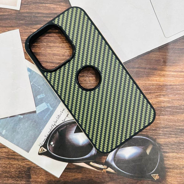 iPhone 13 Pro Premium Carbon Fibre Shock Proof Mobile Cover - Black Green - Guleel