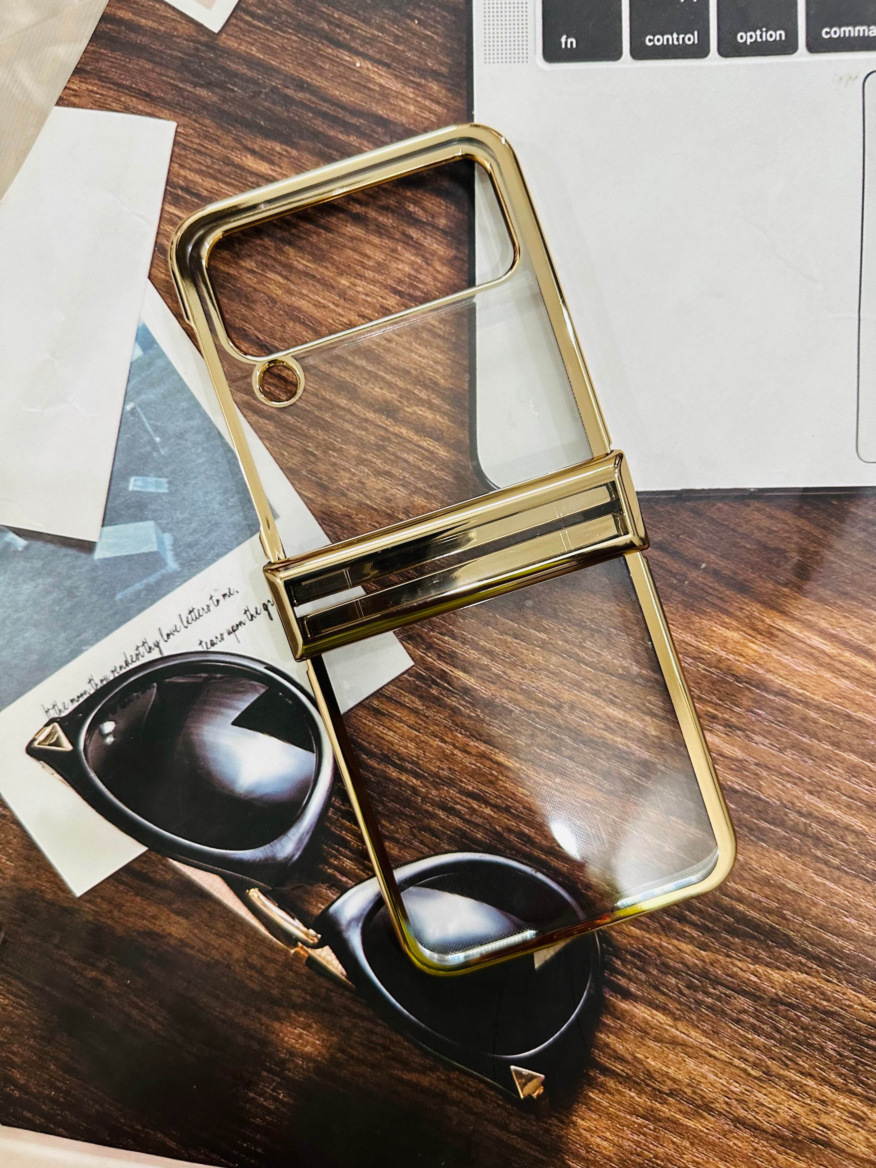 Samsung Galaxy Z Flip 4 Premium Transparent Shock Proof Back Cover - Gold - Guleel