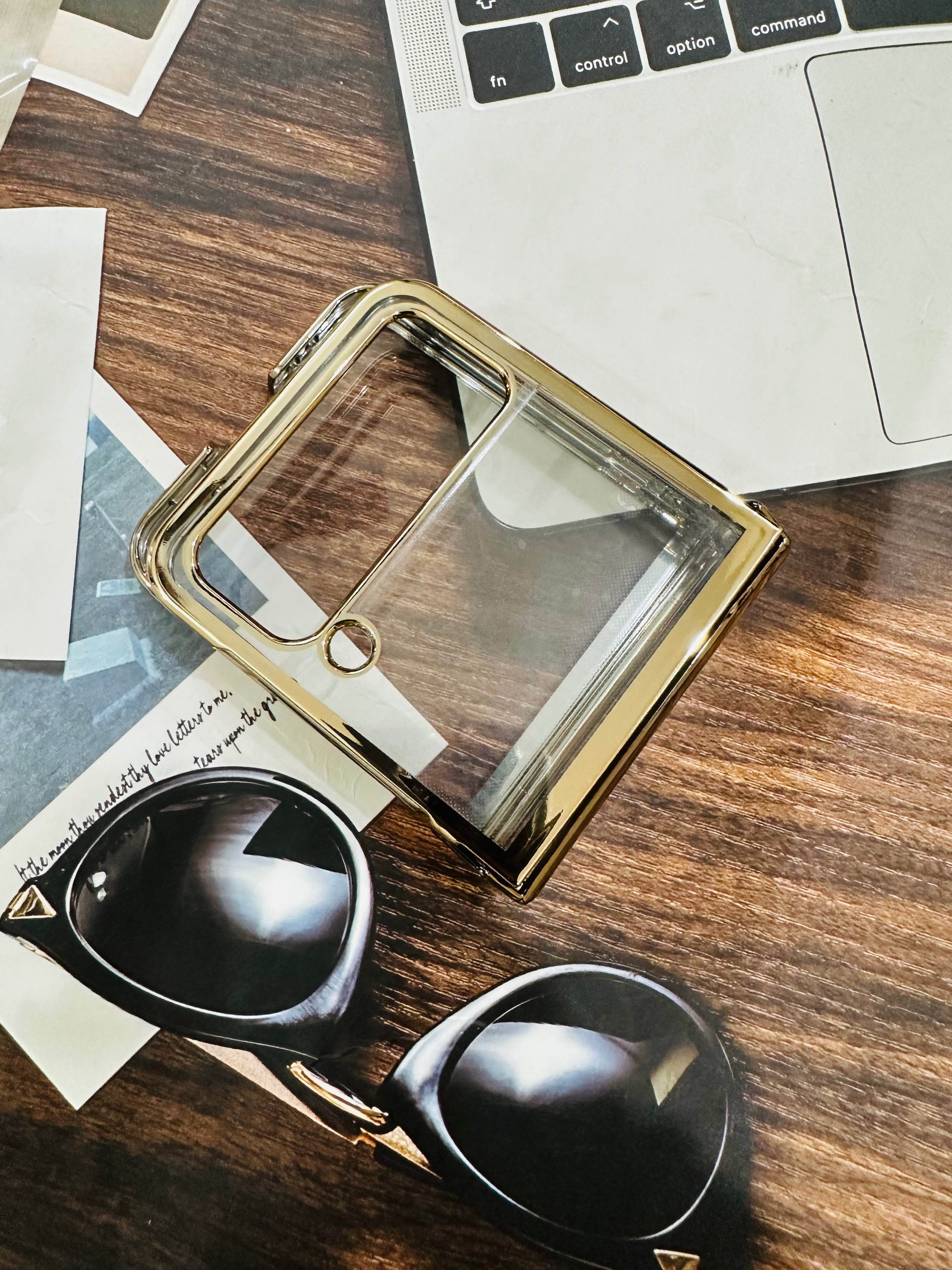 Samsung Galaxy Z Flip 4 Premium Transparent Shock Proof Back Cover - Gold - Guleel