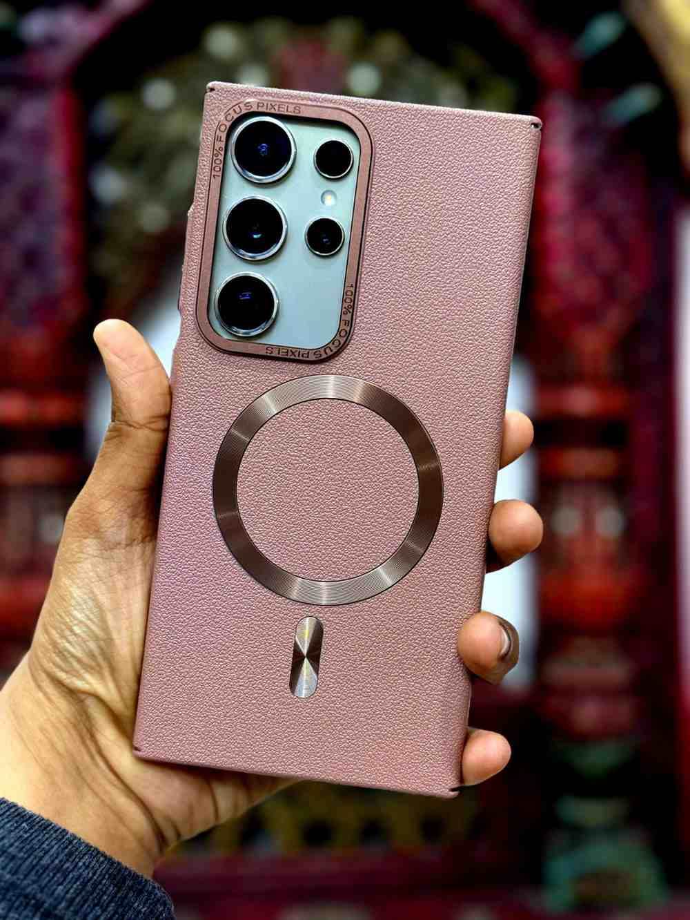 Samsung S24 Ultra Premium Leather Finish Magsafe Case - Rose Gold - Guleel