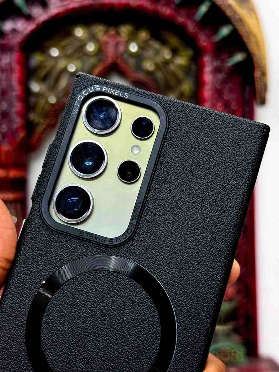 Samsung S25 Ultra Premium Leather Finish Magsafe Case - Black - Guleel