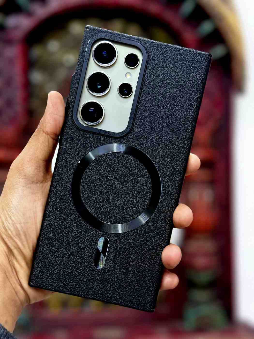 Samsung S25 Ultra Premium Leather Finish Magsafe Case - Black - Guleel