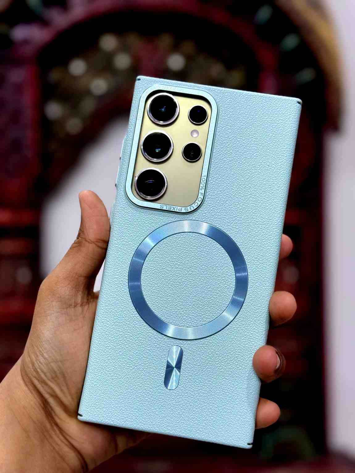 Premium Leather Finish Magsafe Case - Light Blue - Guleel