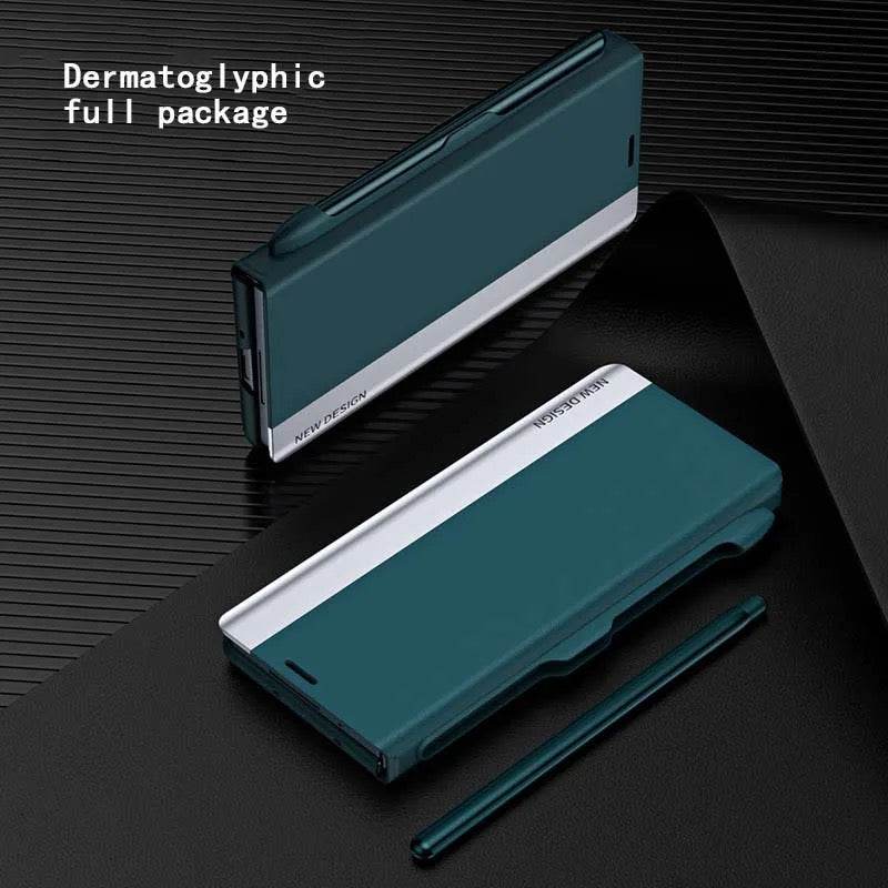 Samsung Galaxy Z Fold 5 Premium Shockproof Wallet Flip Cover with FREE PEN - Dark Green - Guleel