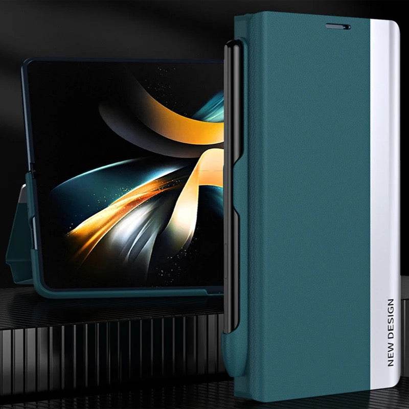 Samsung Galaxy Z Fold 3 Premium Shockproof Wallet Flip Cover with FREE PEN - Black - Guleel