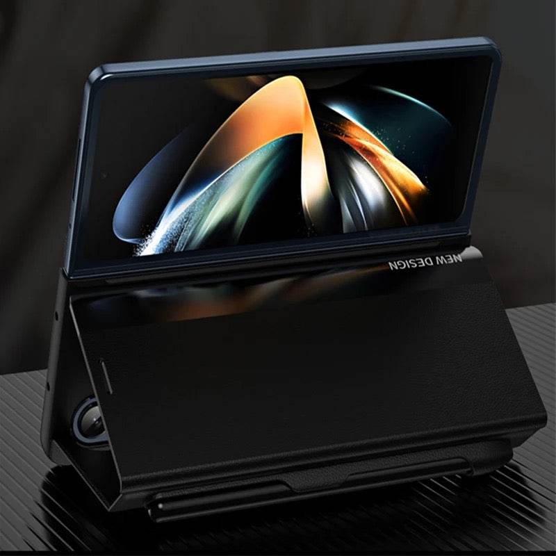 Samsung Galaxy Z Fold 5 Premium Shockproof Wallet Flip Cover with FREE PEN - Black - Guleel
