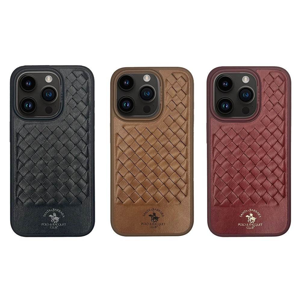 iPhone 15 Pro Max Premium Weaving Pattern Leather Case Cover - Black - Guleel