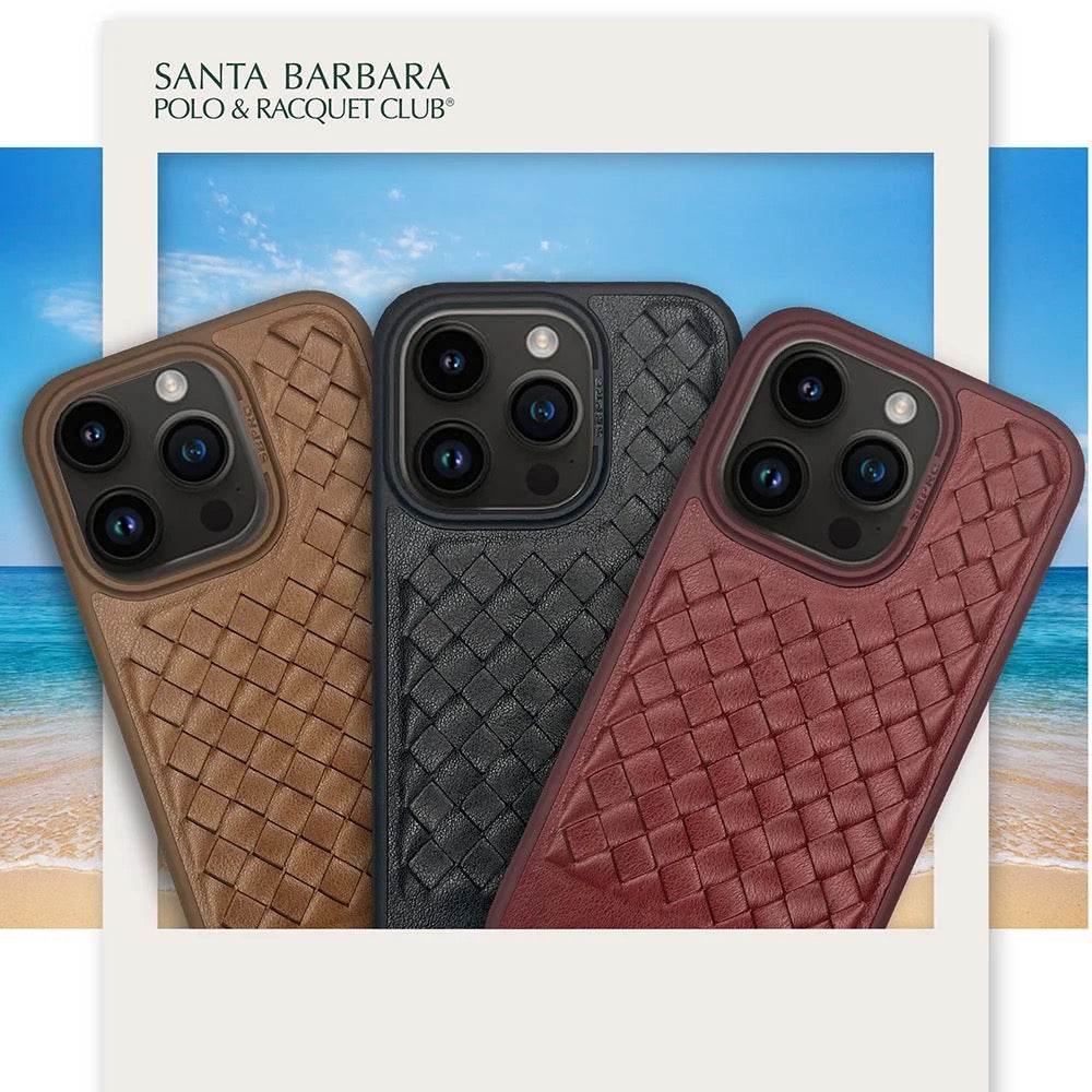 iPhone 15 Pro Premium Weaving Pattern Leather Case Cover - Black - Guleel