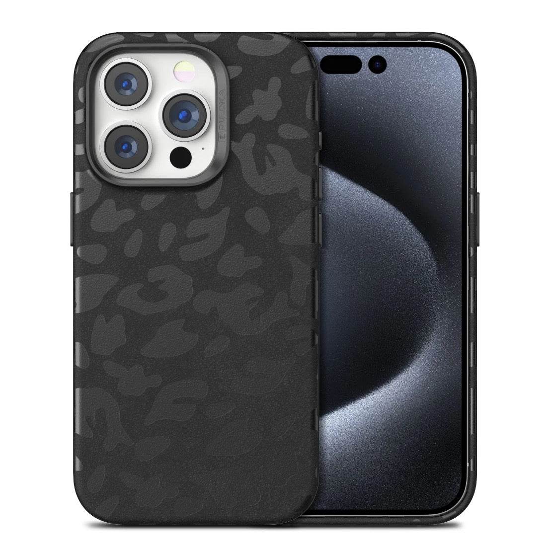 iPhone 15 Pro Premium Puloka Leopard Print Shockproof Case - Black - Guleel