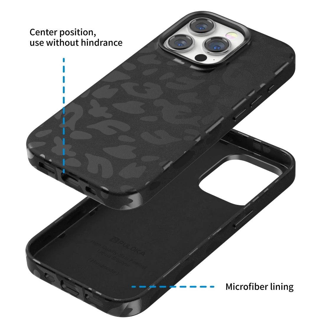 iPhone 15 Premium Puloka Leopard Print Shockproof Case - Black - Guleel