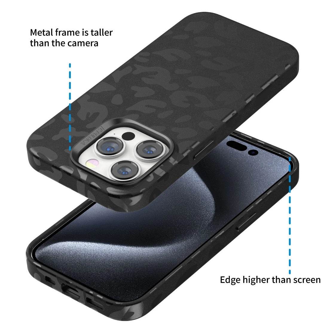 iPhone 15 Premium Puloka Leopard Print Shockproof Case - Black - Guleel