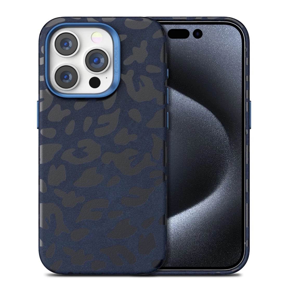 iPhone 15 Pro Premium Puloka Leopard Print Shockproof Case - Blue - Guleel