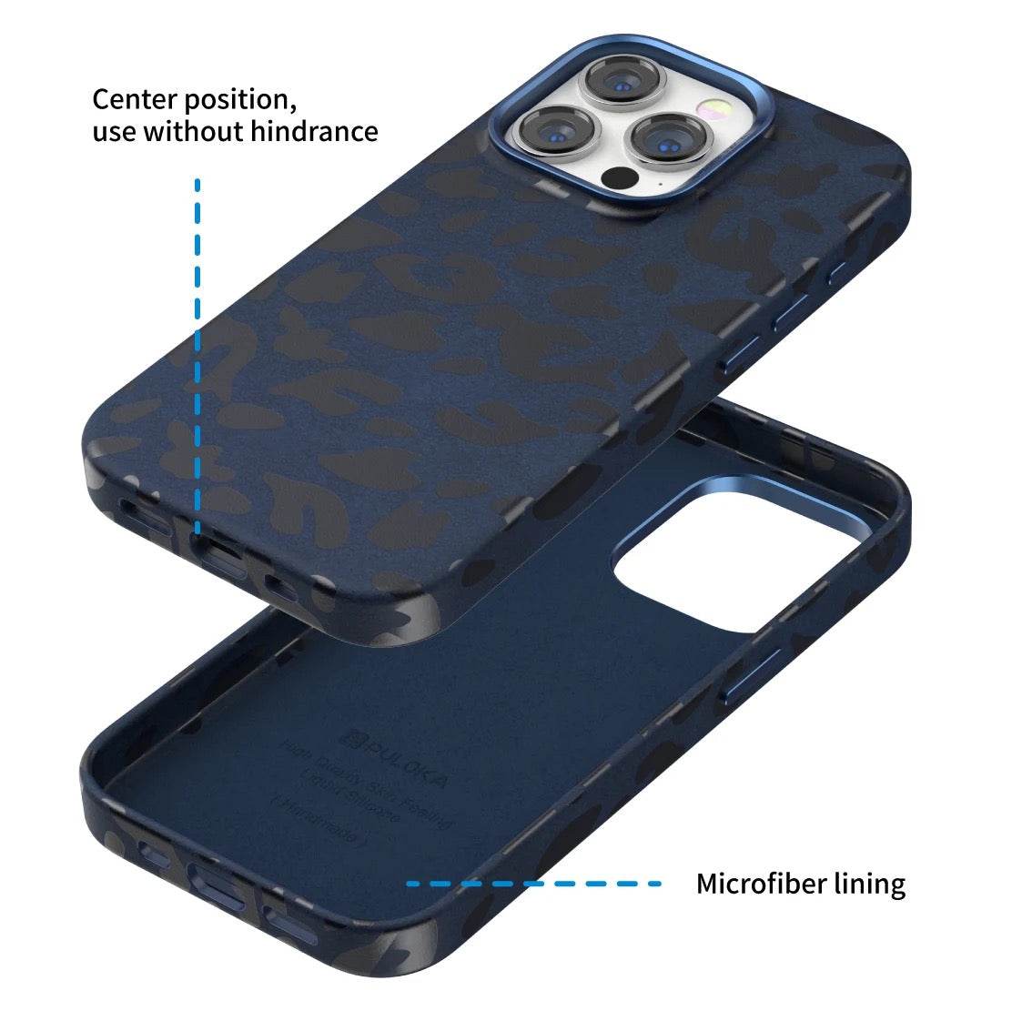 iPhone 15 Pro Premium Puloka Leopard Print Shockproof Case - Blue - Guleel