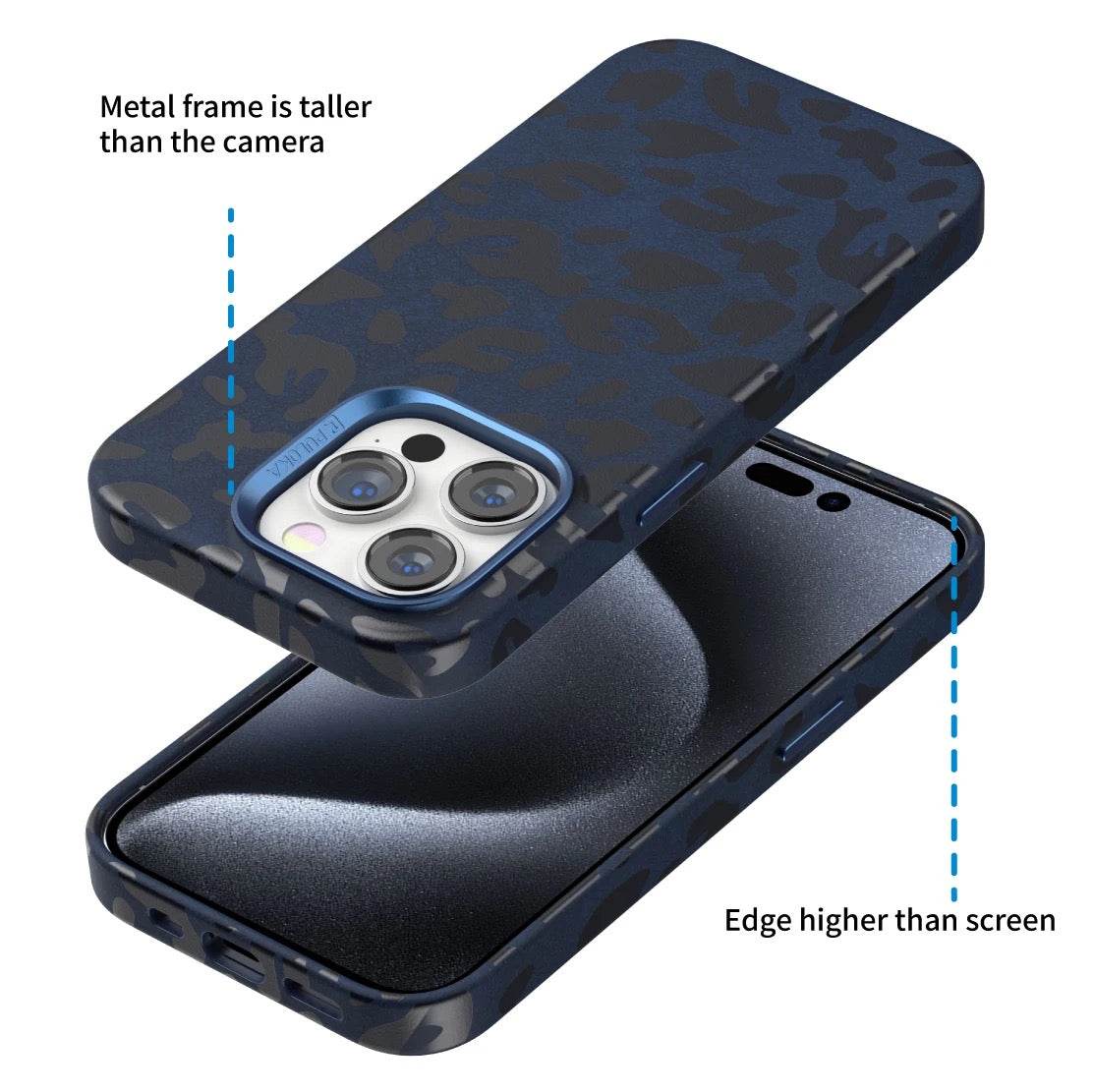 iPhone 15 Premium Puloka Leopard Print Shockproof Case - Blue - Guleel