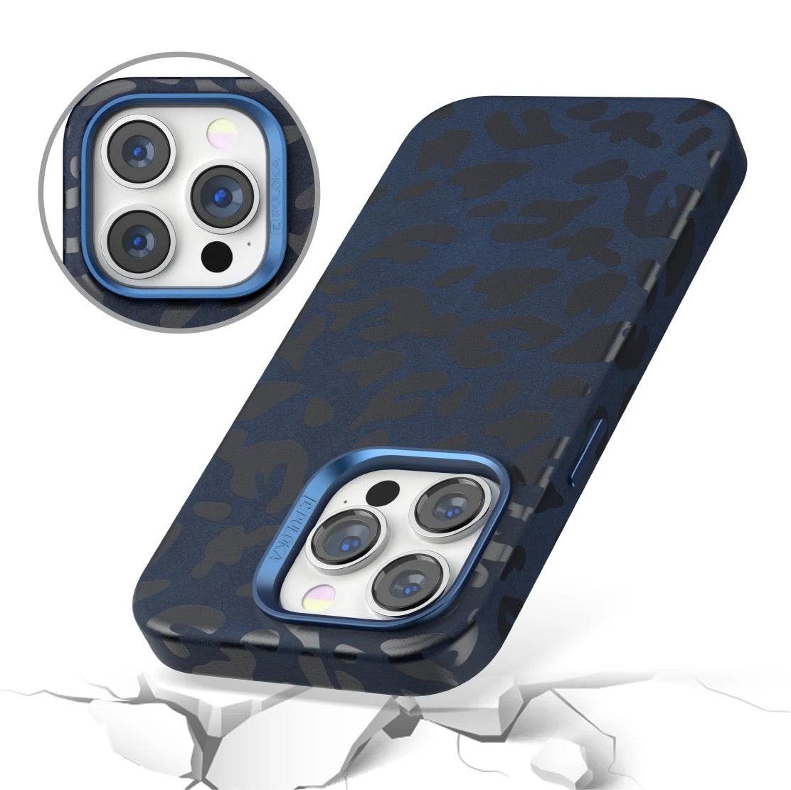 iPhone 15 Pro Premium Puloka Leopard Print Shockproof Case - Blue - Guleel