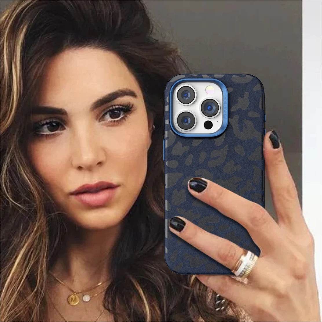 iPhone 15 Pro Premium Puloka Leopard Print Shockproof Case - Blue - Guleel