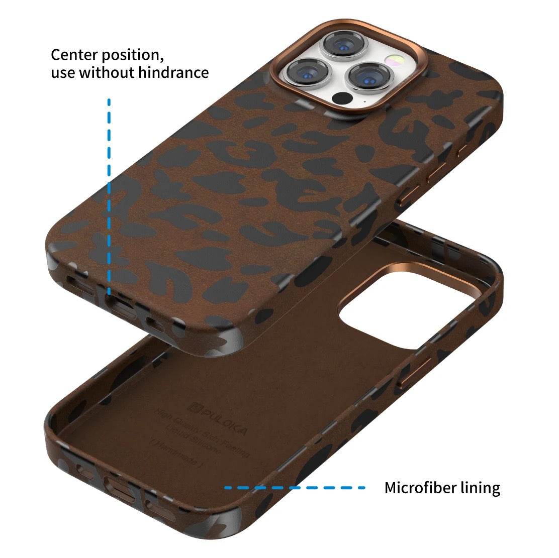 iPhone 15 Premium Puloka Leopard Print Shockproof Case - Brown - Guleel