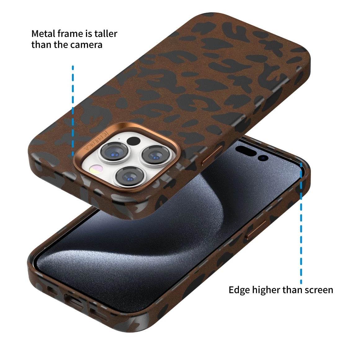 iPhone 15 Premium Puloka Leopard Print Shockproof Case - Brown - Guleel