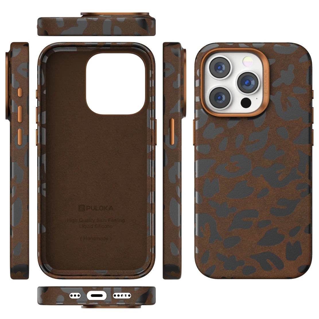 iPhone 15 Premium Puloka Leopard Print Shockproof Case - Brown - Guleel