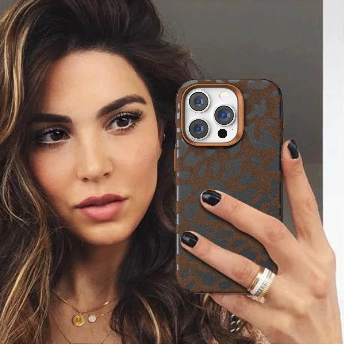 iPhone 15 Pro Premium Puloka Leopard Print Shockproof Case - Brown - Guleel