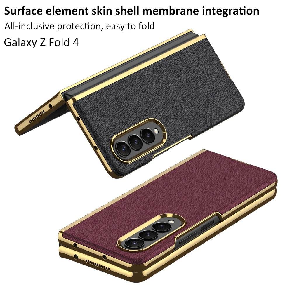 Galaxy Z Fold 4 Premium Leather Wallet Flip Shockproof Case with FREE Front Glass - Brown - Guleel