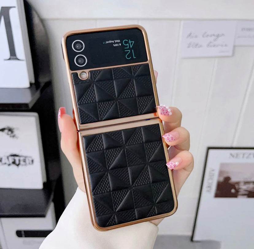 Samsung Galaxy Z Flip 3 Premium Leather Zigzag Wallet Cross Body FREE Strap Case - Black - Guleel