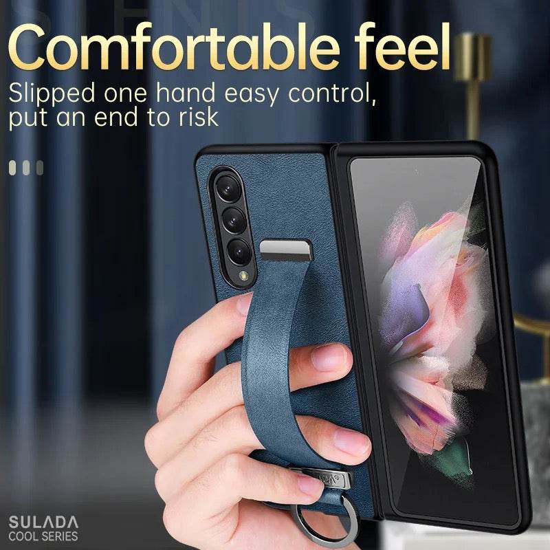 Samsung Galaxy Z Fold 4 Premium Perfect Grip Adjustable Stand Holder Back Cover - Brown - Guleel