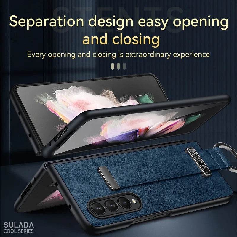 Samsung Galaxy Z Fold 4 Premium Perfect Grip Adjustable Stand Holder Back Cover - Blue - Guleel