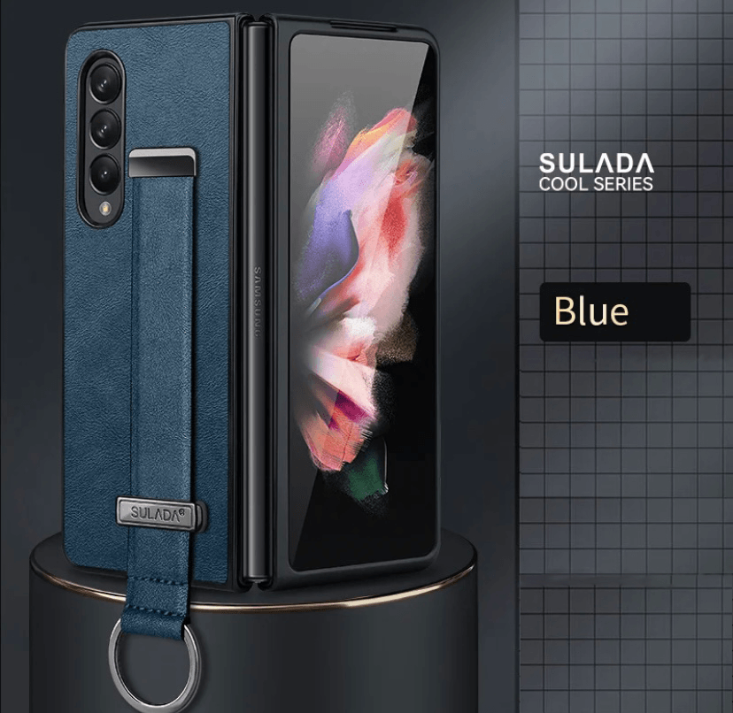 Samsung Galaxy Z Fold 3 Premium Perfect Grip Adjustable Stand Holder Back Cover - Blue - Guleel