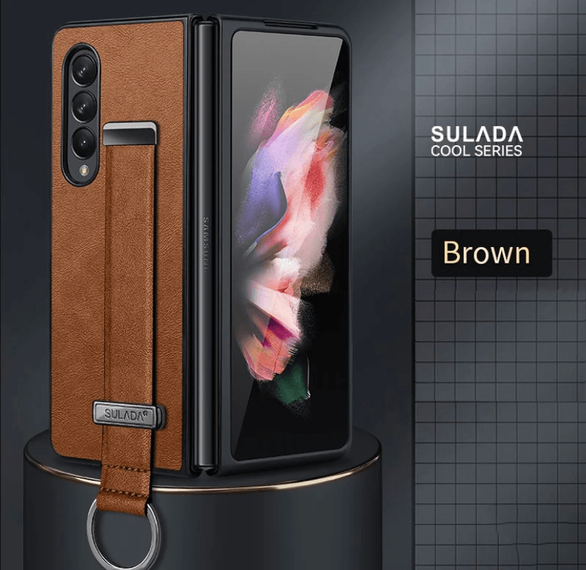 Samsung Galaxy Z Fold 3 Premium Perfect Grip Adjustable Stand Holder Back Cover - Brown - Guleel
