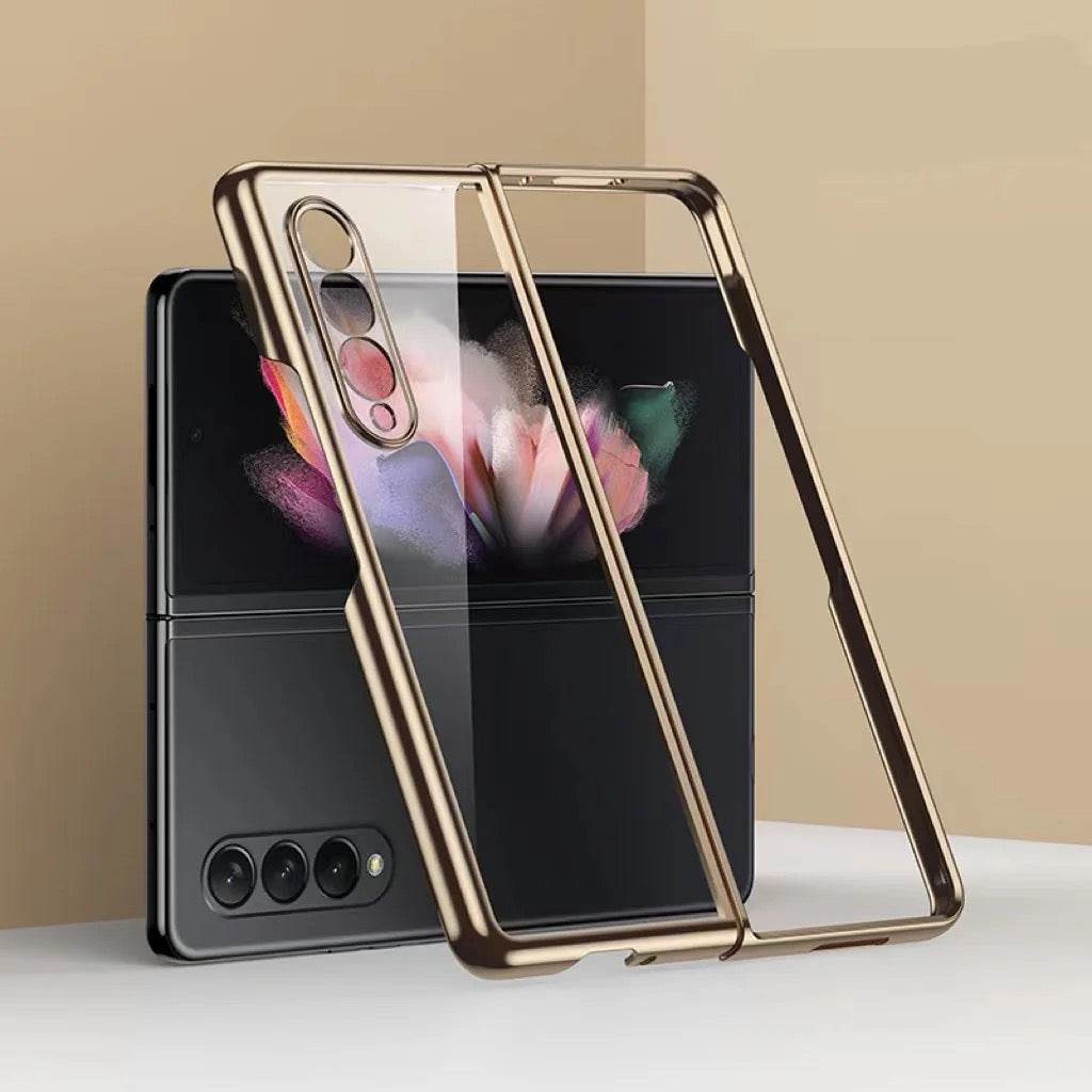 Samsung Galaxy Z Fold 3 Premium Transparent Clear Shockproof Case - Gold - Guleel
