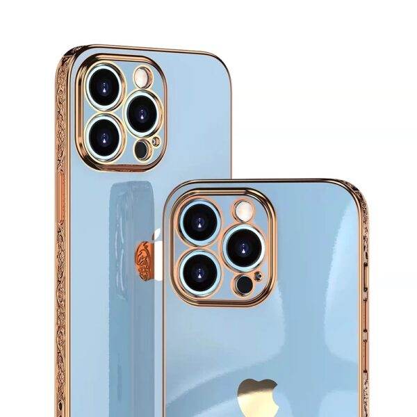 iPhone 12 Premium Silicone Embroidery Graving Cover - Light Blue - Guleel