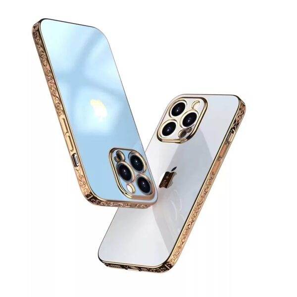 iPhone 12 Premium Silicone Embroidery Graving Cover - Light Blue - Guleel