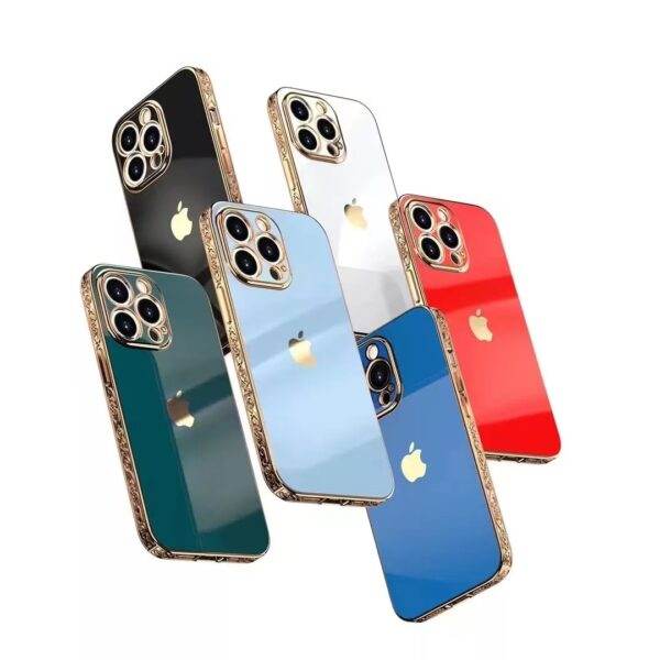 iPhone 12 Premium Silicone Embroidery Graving Cover - Light Blue - Guleel