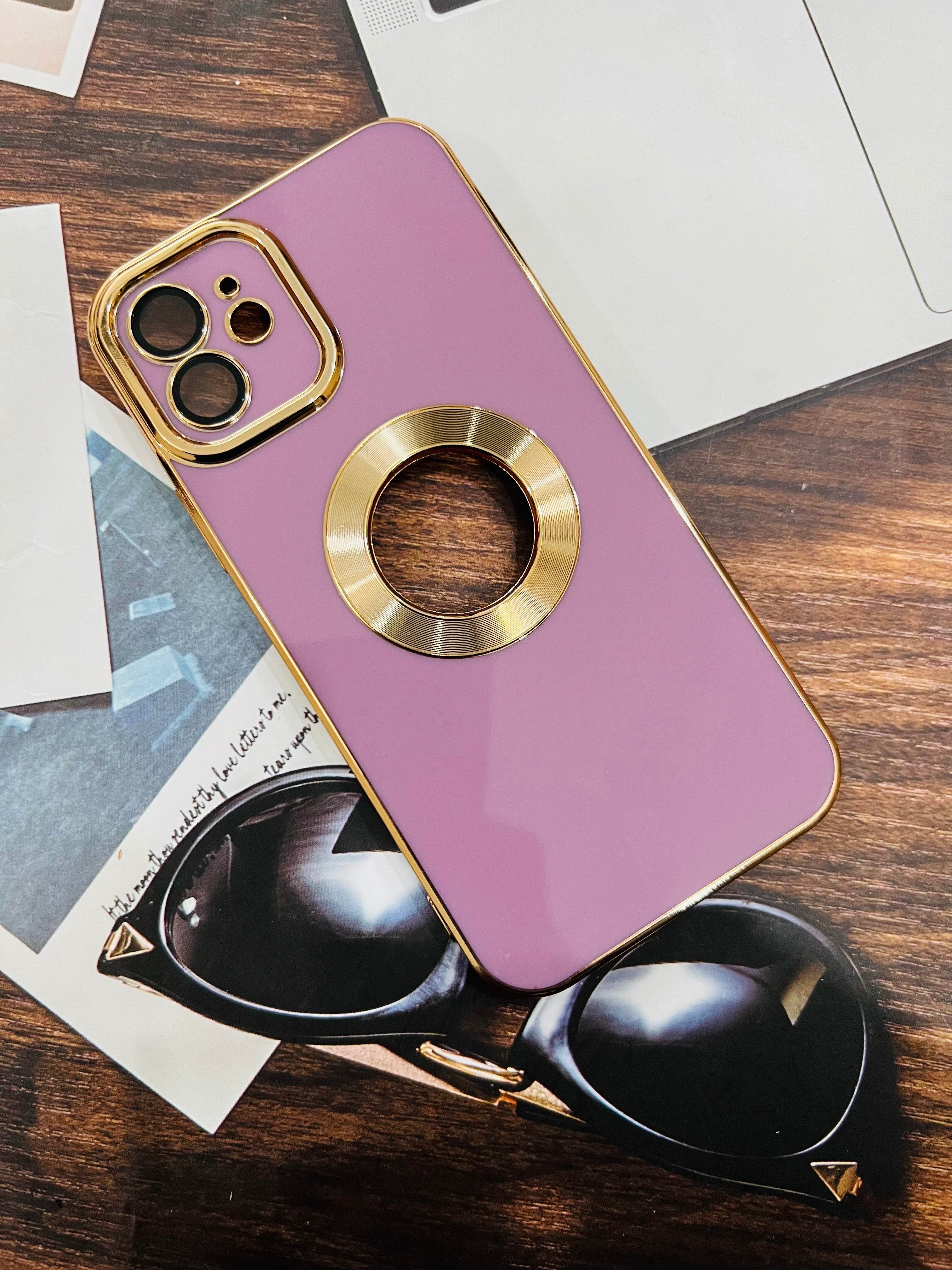 iPhone 12 Premium Silicone Camera Protection Logo Case - Purple - Guleel