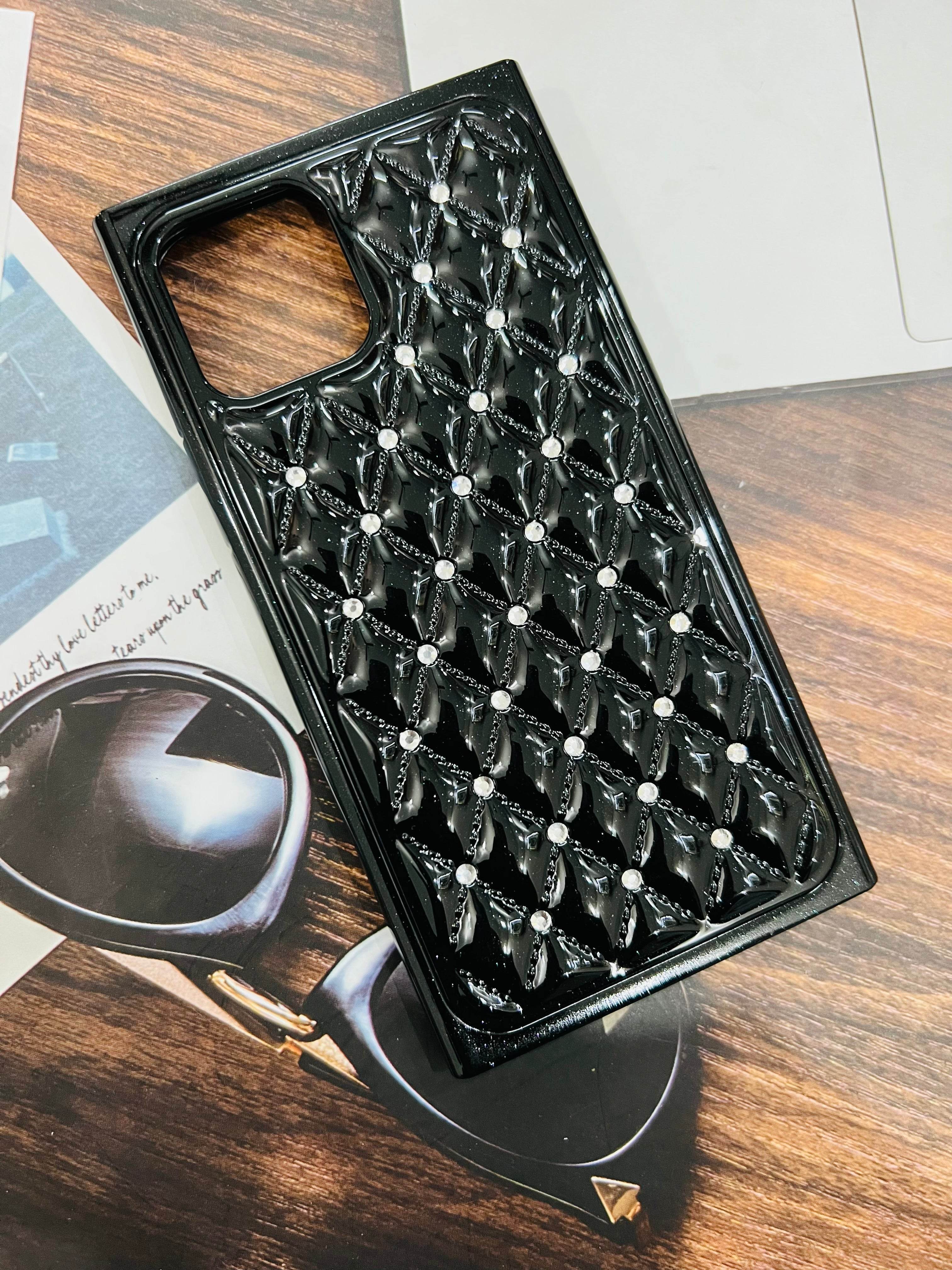 iPhone 11 Premium Glass Finish Diamond Case Cover - Black - Guleel