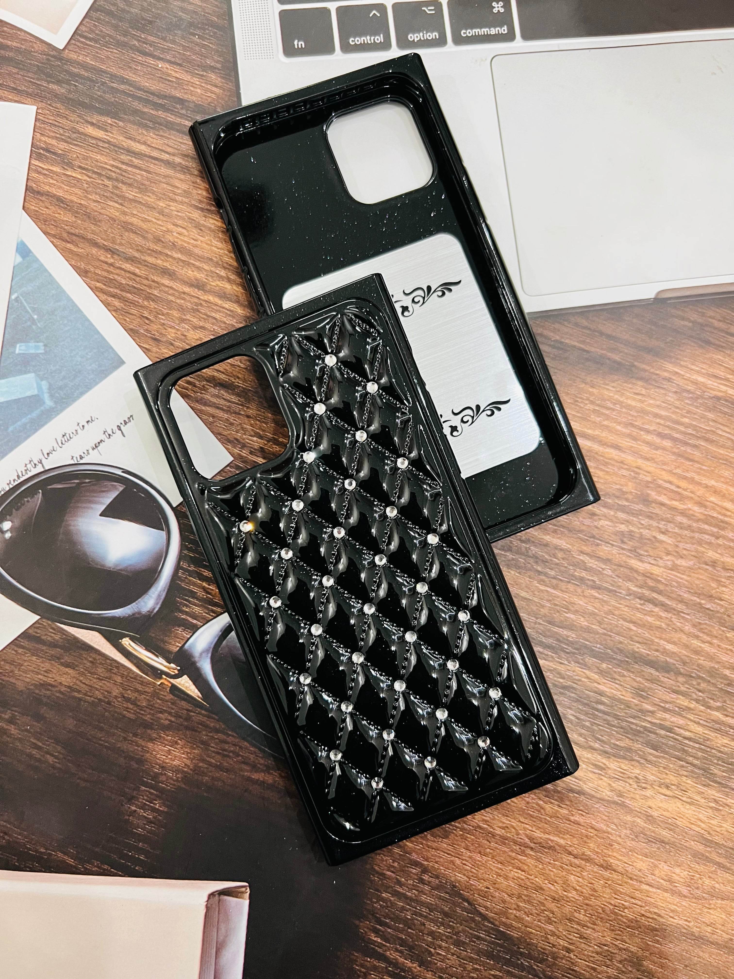 iPhone 11 Premium Glass Finish Diamond Case Cover - Black - Guleel