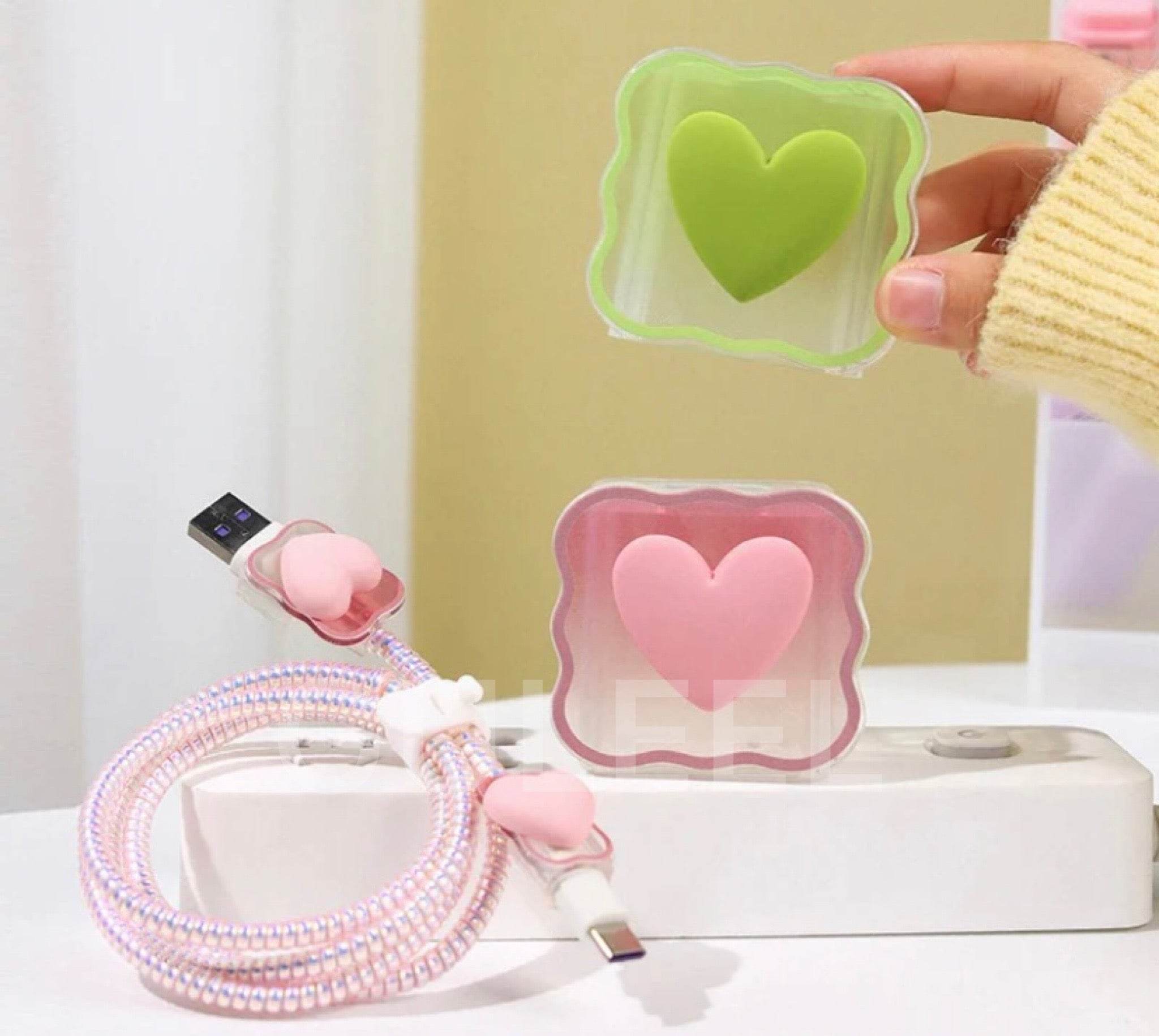 Silicone Cartoon iPhone 3D Heart Charger Case Cover for 18-20W Chargers - Light Green ( With Wire Cover ) - Guleel