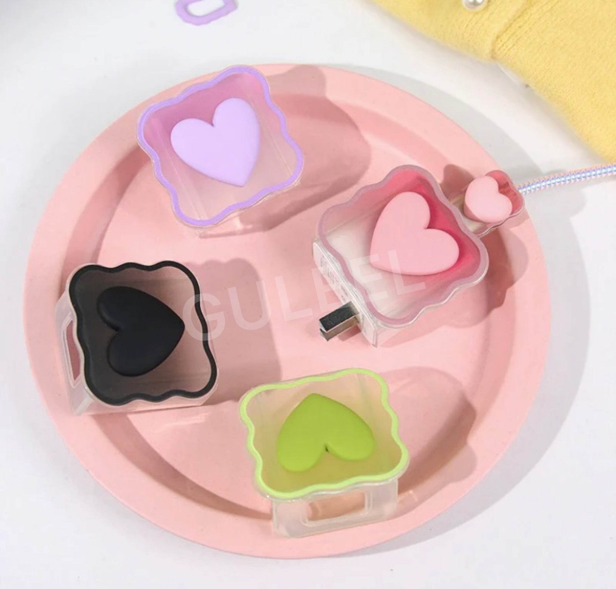 Silicone Cartoon iPhone 3D Heart Charger Case Cover for 18-20W Chargers - Purple (with Wire Cover) - Guleel