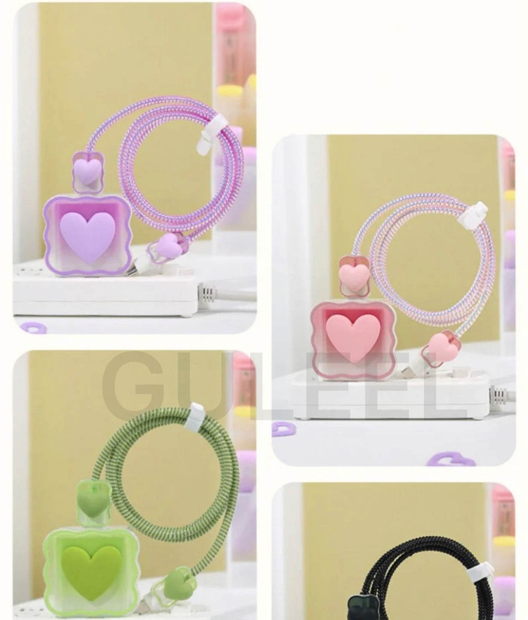 Silicone Cartoon iPhone 3D Heart Charger Case Cover for 18-20W Chargers - Purple (with Wire Cover) - Guleel